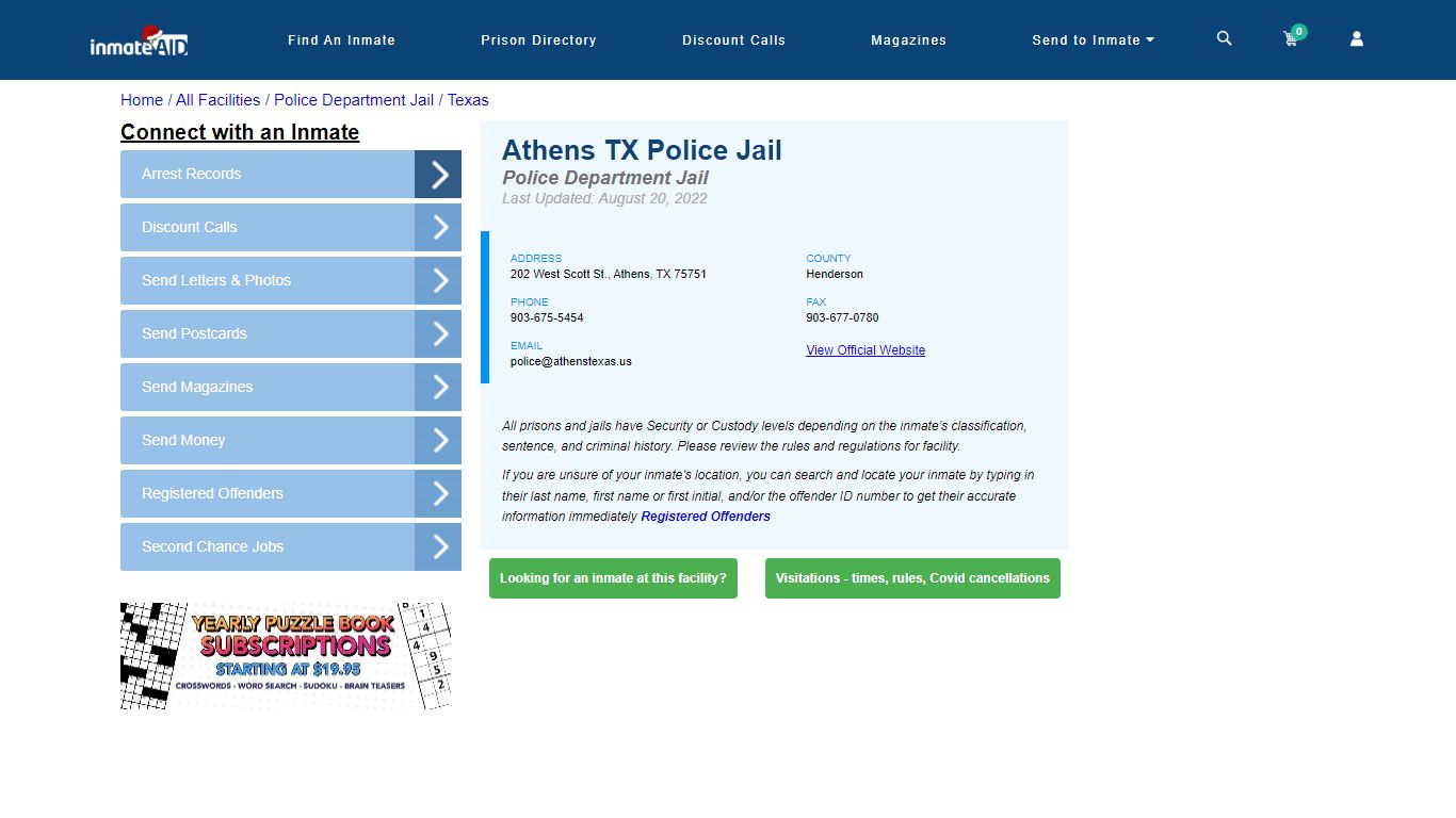 Athens TX Police Jail & Inmate Search - Athens, TX